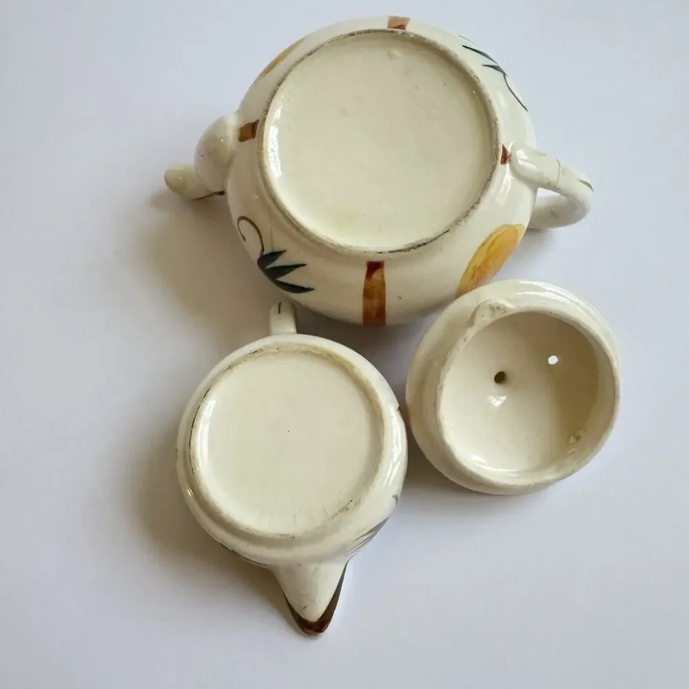 Vintage Tea for One Stacking Set Teapot Creamer Autumn Leaves Pattern Pear Japan
